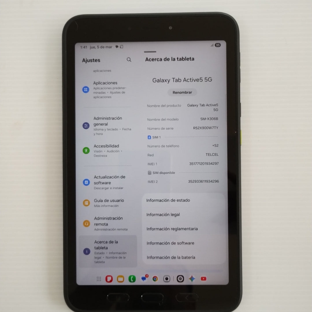 TABLETA SAMSUNG GALAXY TAB ACTIVE 5 SM-X306B 128 GB 6 GB RAM (SEMINUEVO)