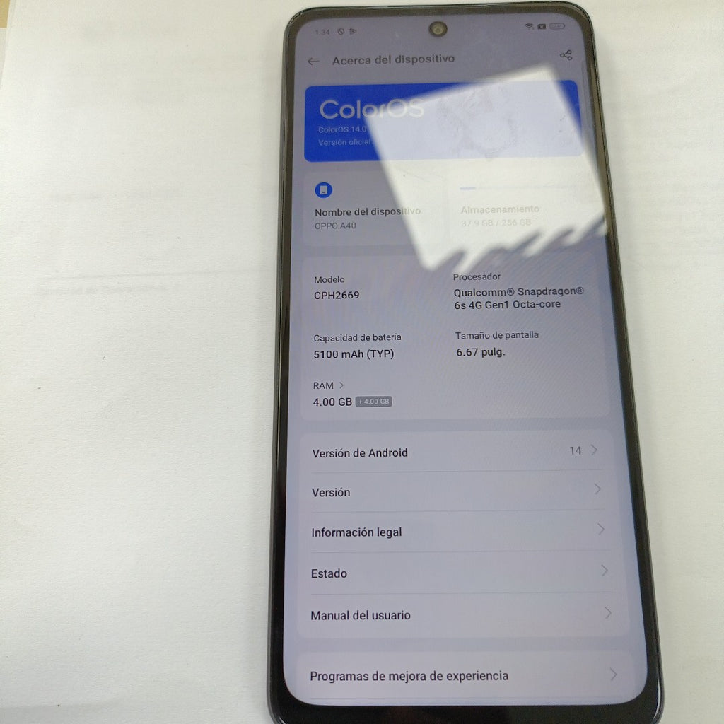 CELULAR OPPO  A40 CPH2669 (2024) 256 GB 4 GB RAM (SEMINUEVO)