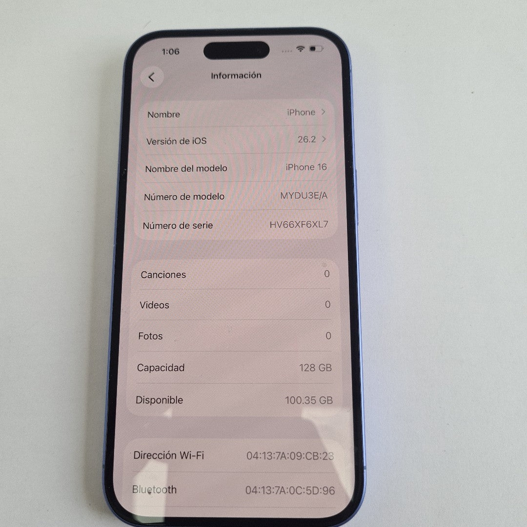 CELULAR APPLE IPHONE 16 A3286 (2024) 128 GB 8 GB RAM (SEMINUEVO)