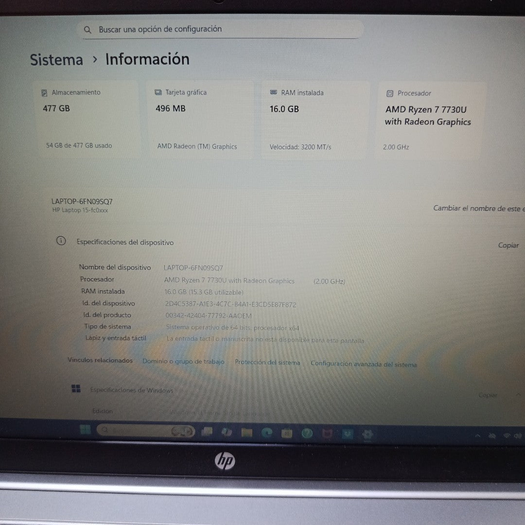 LAPTOP HP 15-FC0288LA (2025) 512 GB SSD 16 GB RAM (SEMINUEVO)