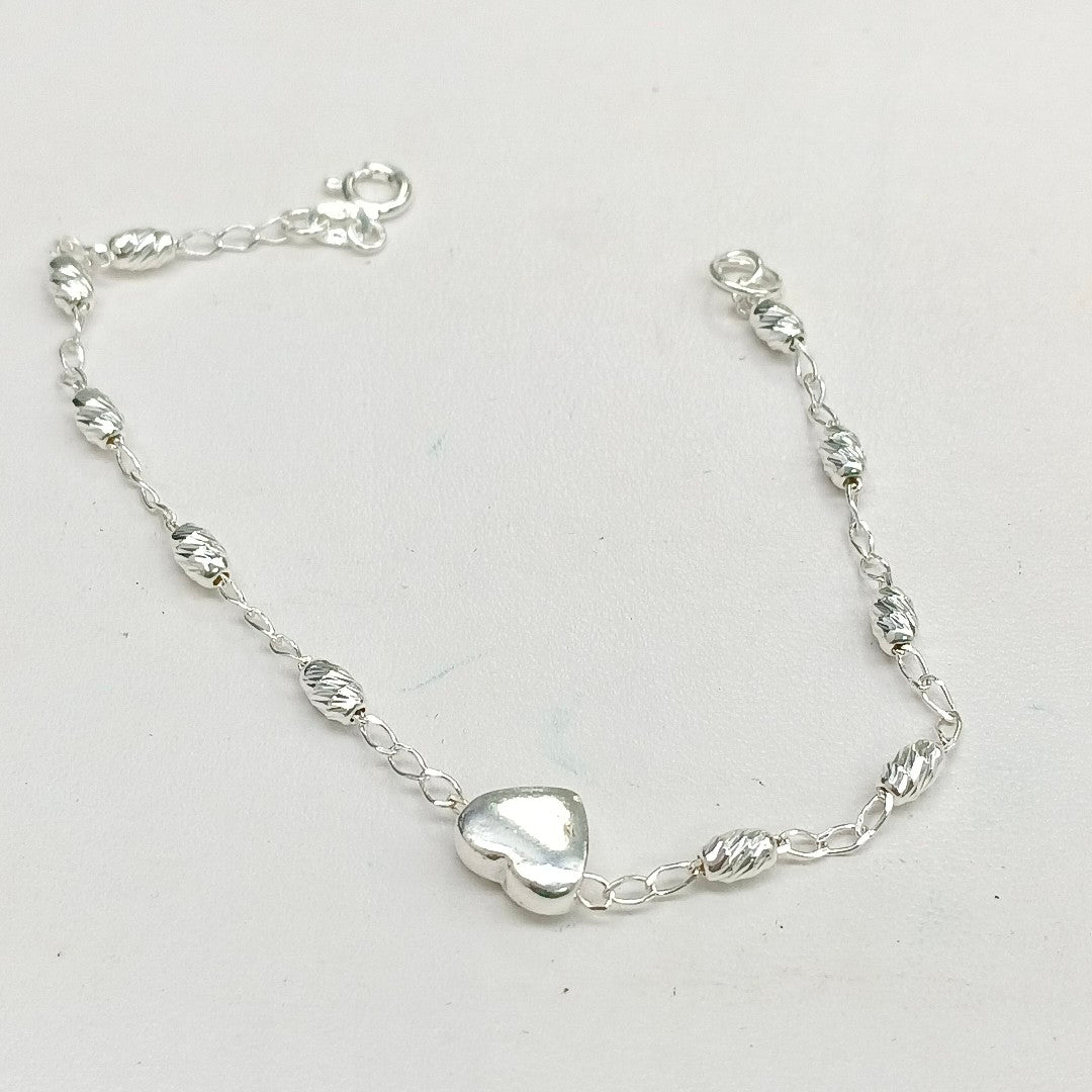 PULSERA TEJIDO CORAZON PLATA .925 18 CM 3.3 GR (NUEVO)