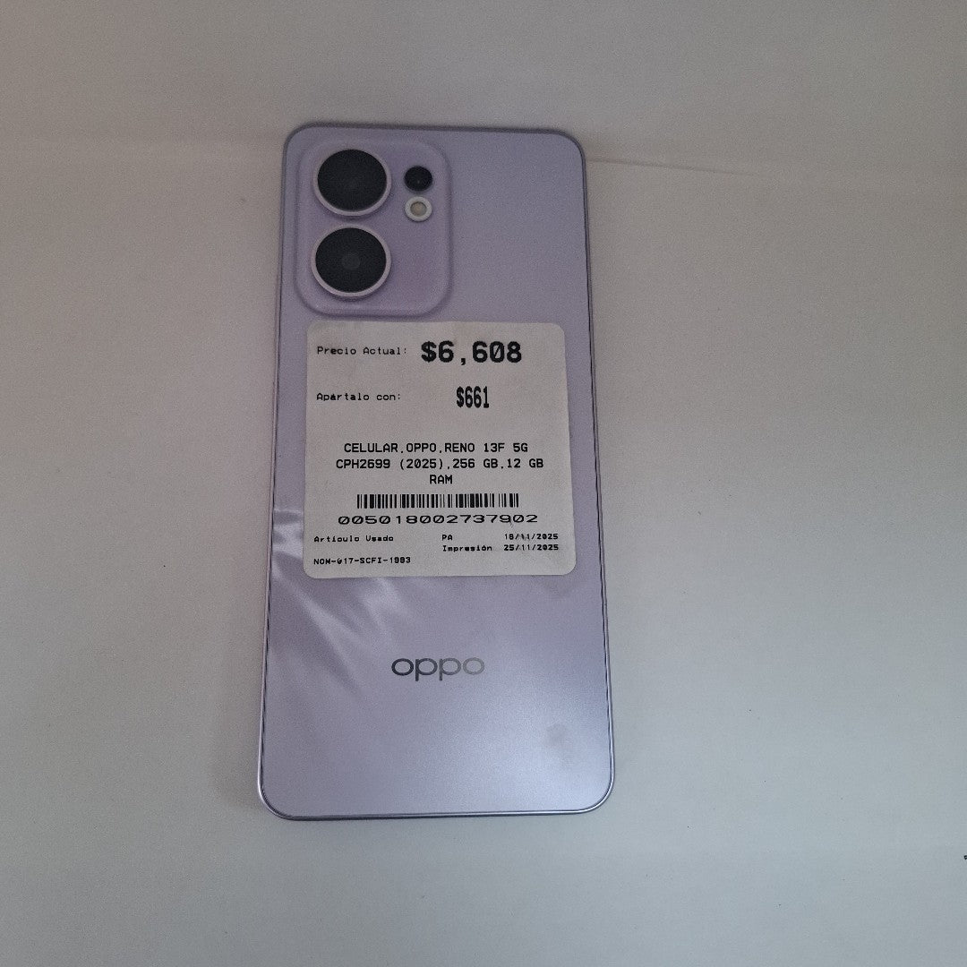 CELULAR OPPO  RENO 13F 5G CPH2699 (2025) 256 GB 12 GB RAM (SEMINUEVO)