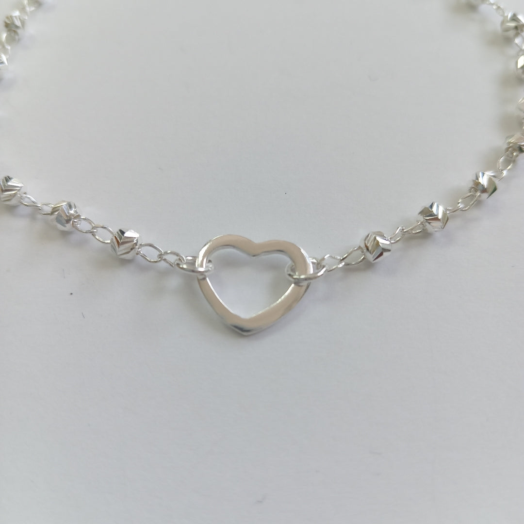PULSERA TEJIDO CORAZON PLATA .925 18 CM 2 GR (NUEVO)