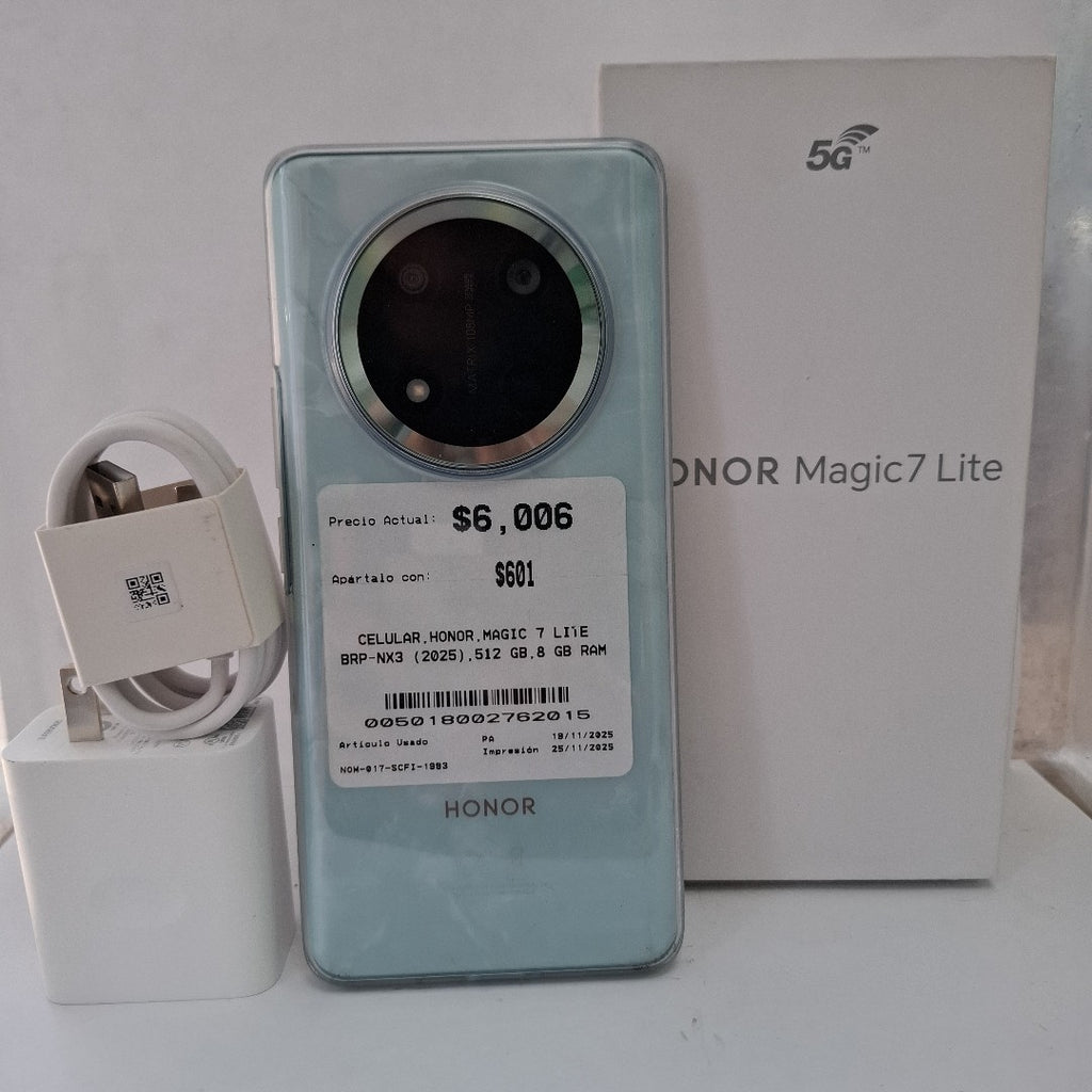 CELULAR HONOR MAGIC 7 LITE BRP-NX3 (2025) 512 GB 8 GB RAM (SEMINUEVO)