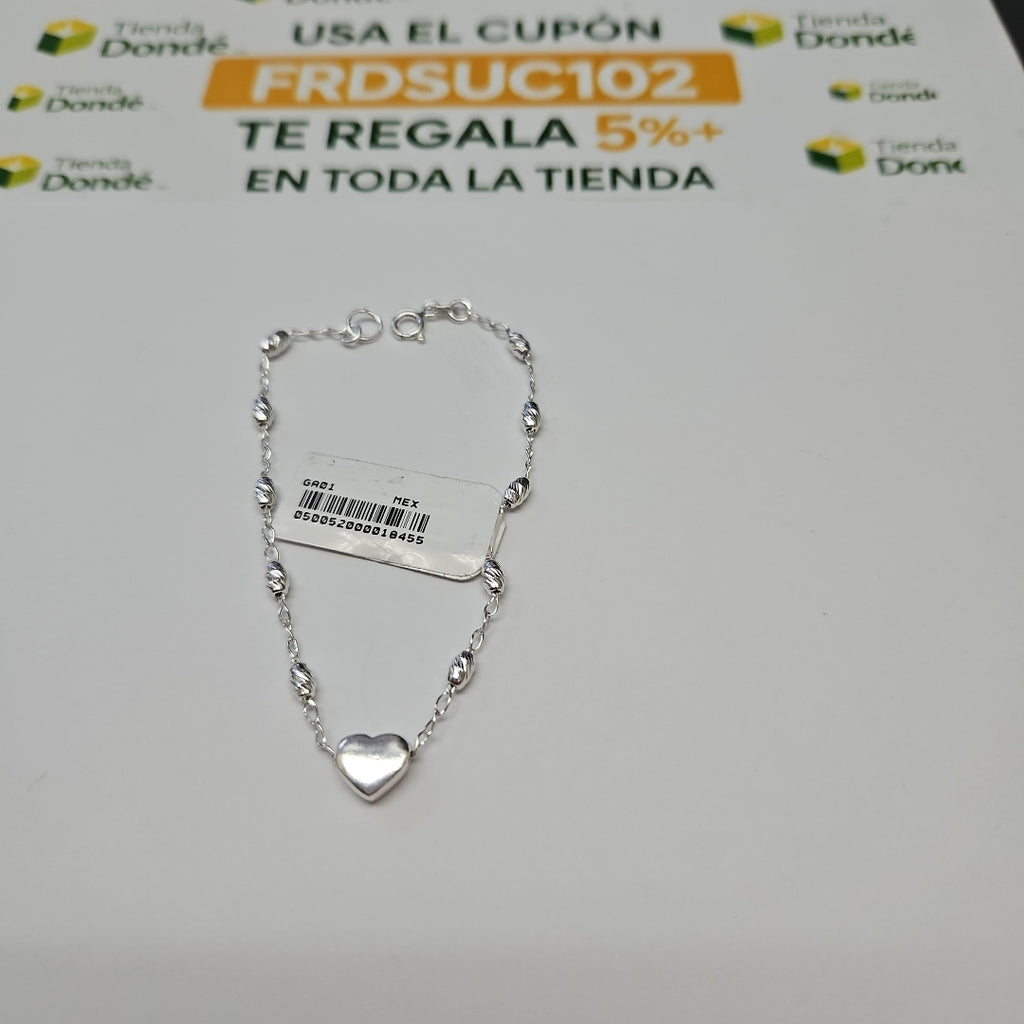 PULSERA TEJIDO CORAZON PLATA .925 18 CM 3.3 GR (NUEVO)