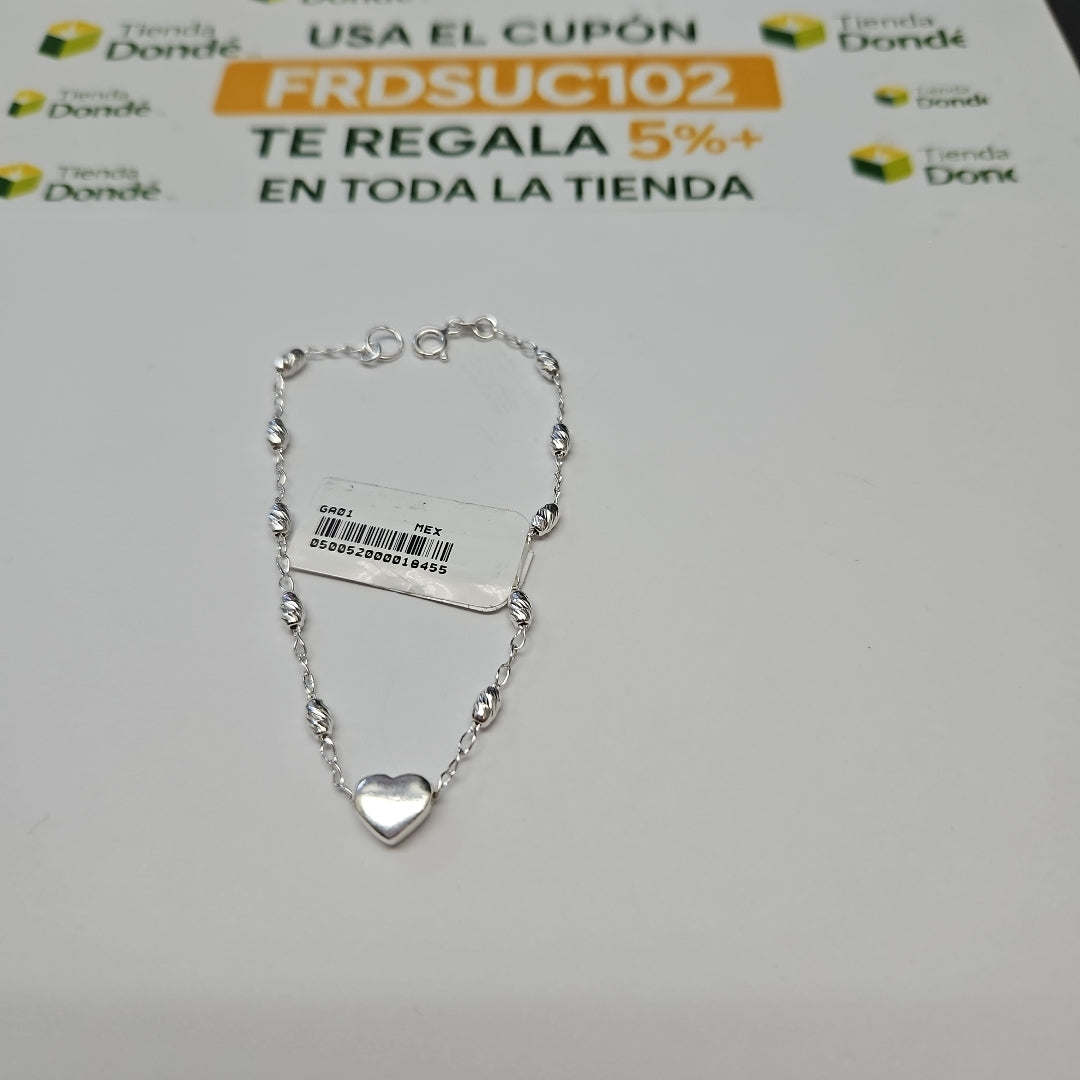 PULSERA TEJIDO CORAZON PLATA .925 18 CM 3.3 GR (NUEVO)