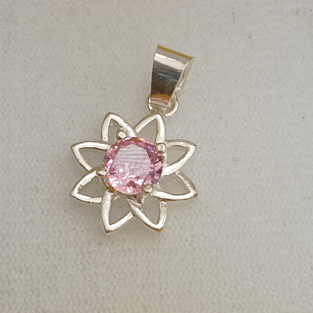 DIJE FLOR CON PIEDRA ROSA PLATA .925 2.1 GR (NUEVO)