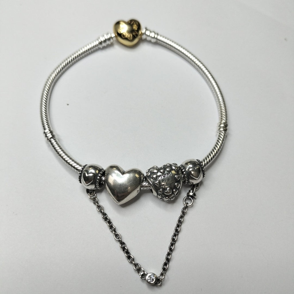 PULSERA TEJIDO ARTICULADA CON CHARMS PLATA .925 21 CM 23.6 GR (NUEVO)