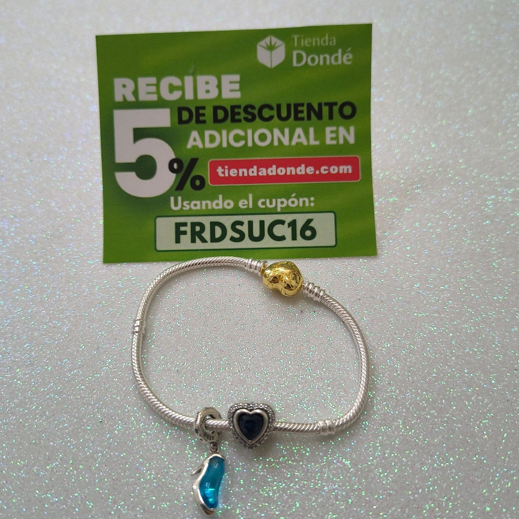 PULSERA TEJIDO ARTICULADA CON CHARMS PLATA .925 18 CM 17.1 GR (NUEVO)