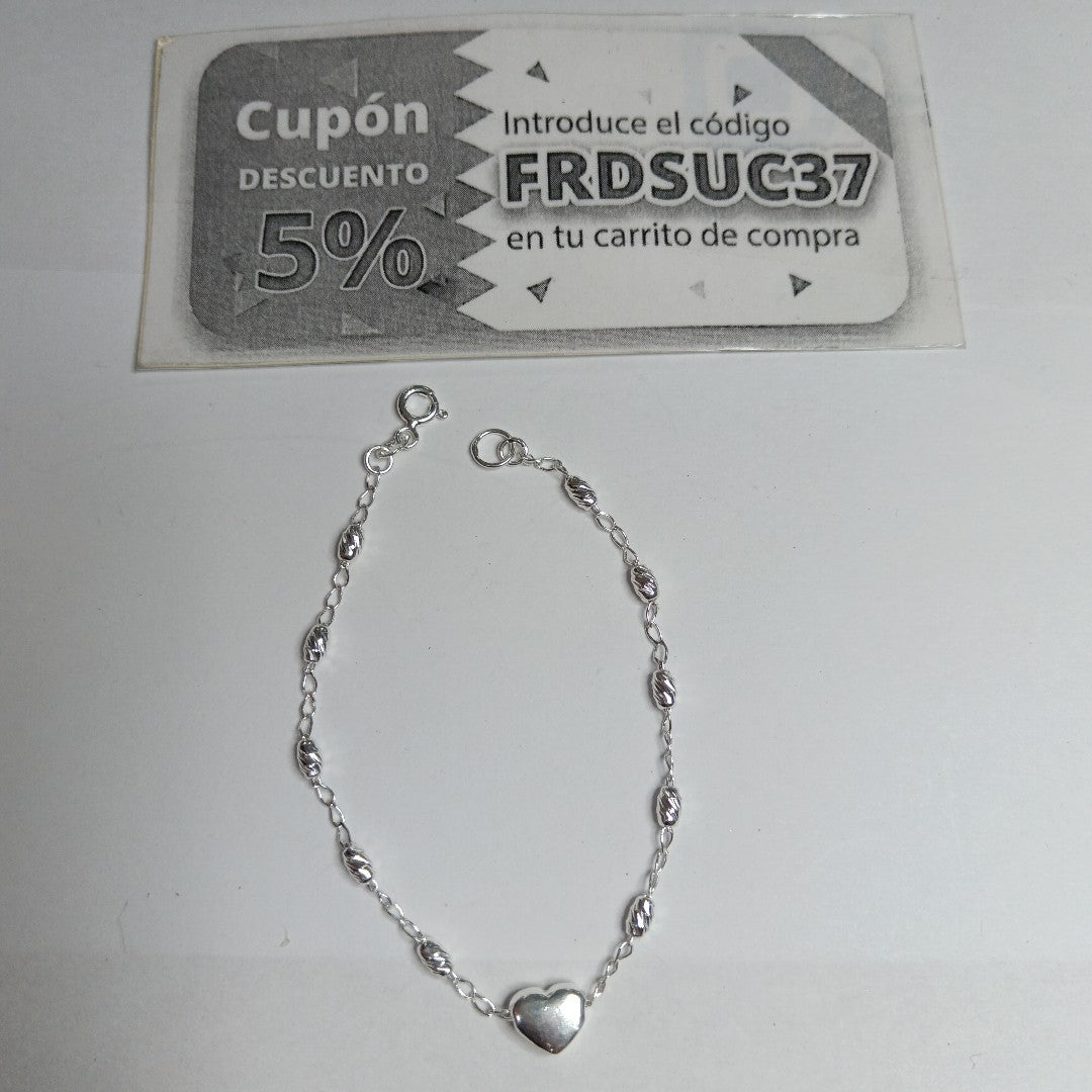 PULSERA TEJIDO CORAZON PLATA .925 18 CM 3.3 GR (NUEVO)