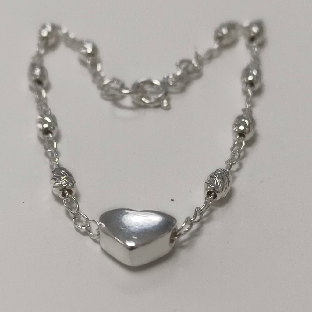 PULSERA TEJIDO CORAZON PLATA .925 18 CM 3.3 GR (NUEVO)
