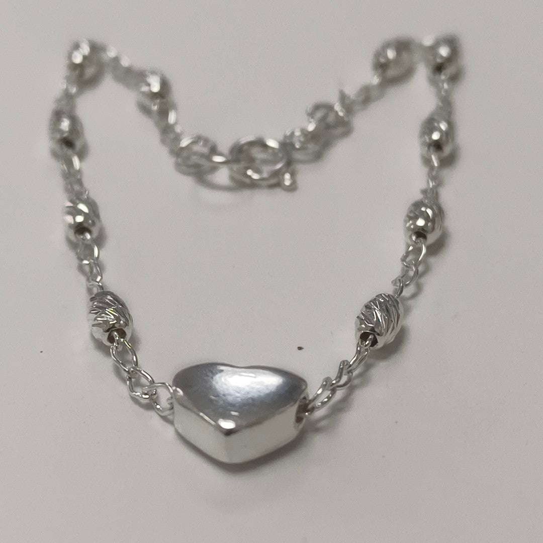 PULSERA TEJIDO CORAZON PLATA .925 18 CM 3.3 GR (NUEVO)