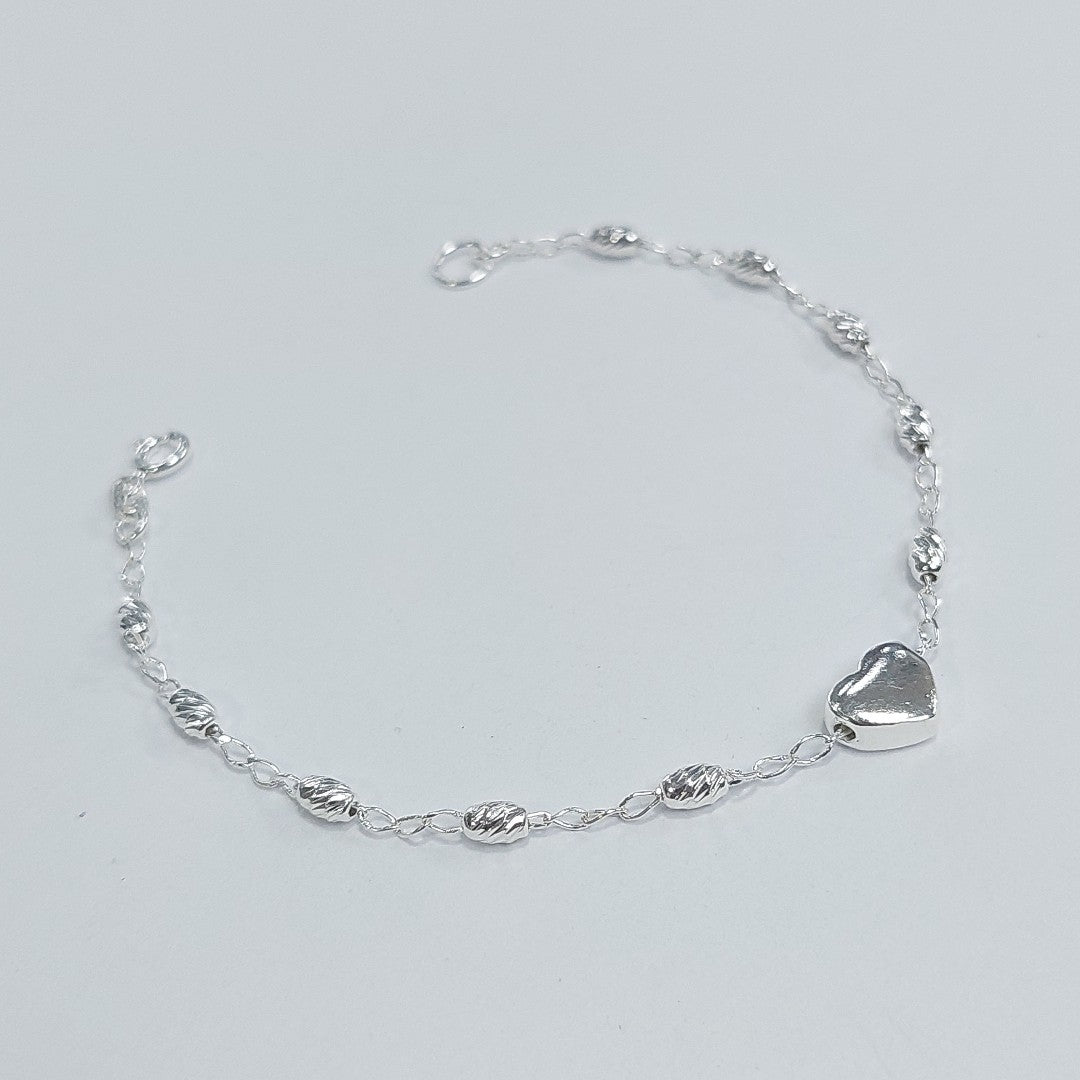 PULSERA TEJIDO CORAZON PLATA .925 18 CM 3.4 GR (NUEVO)