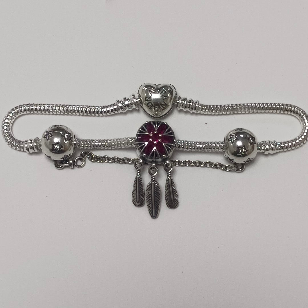 PULSERA TEJIDO ARTICULADA CON CHARMS PLATA .925 21 CM 20.7 GR (NUEVO)