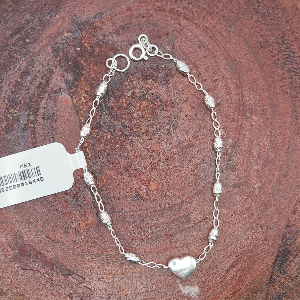 PULSERA TEJIDO CORAZON PLATA .925 18 CM 3.2 GR (NUEVO)