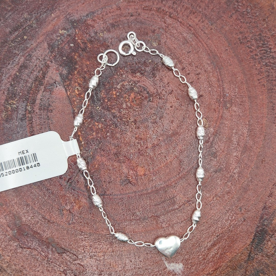 PULSERA TEJIDO CORAZON PLATA .925 18 CM 3.2 GR (NUEVO)