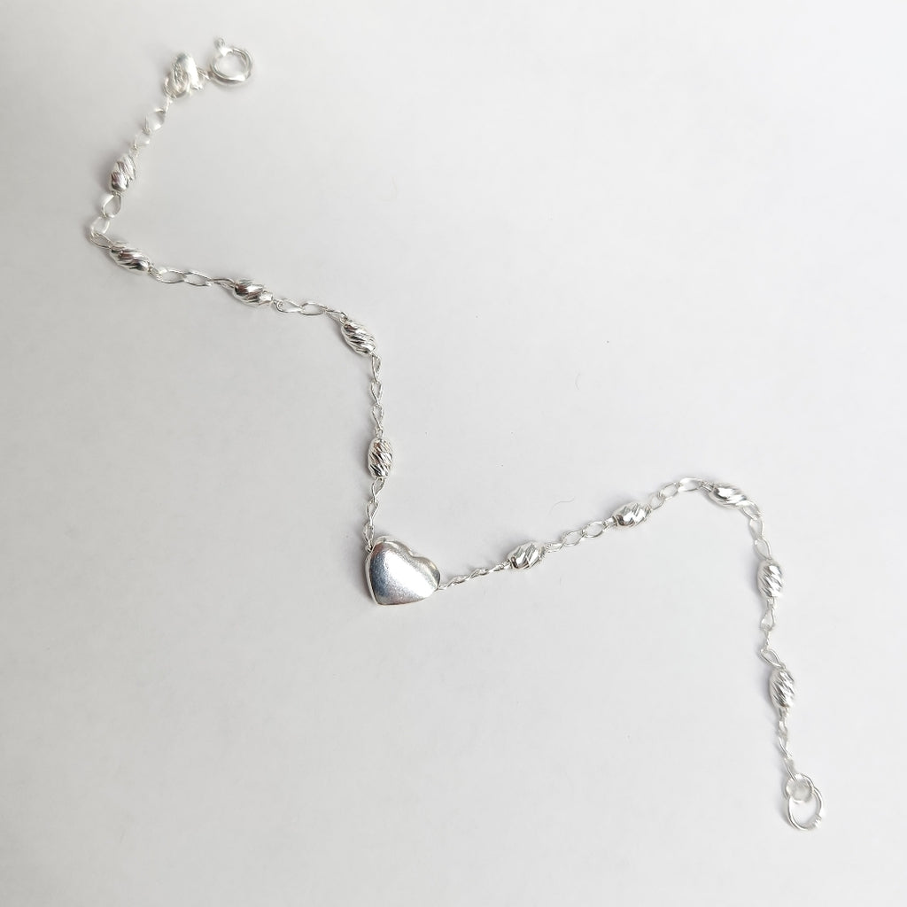 PULSERA TEJIDO CORAZON PLATA .925 18 CM 3.3 GR (NUEVO)