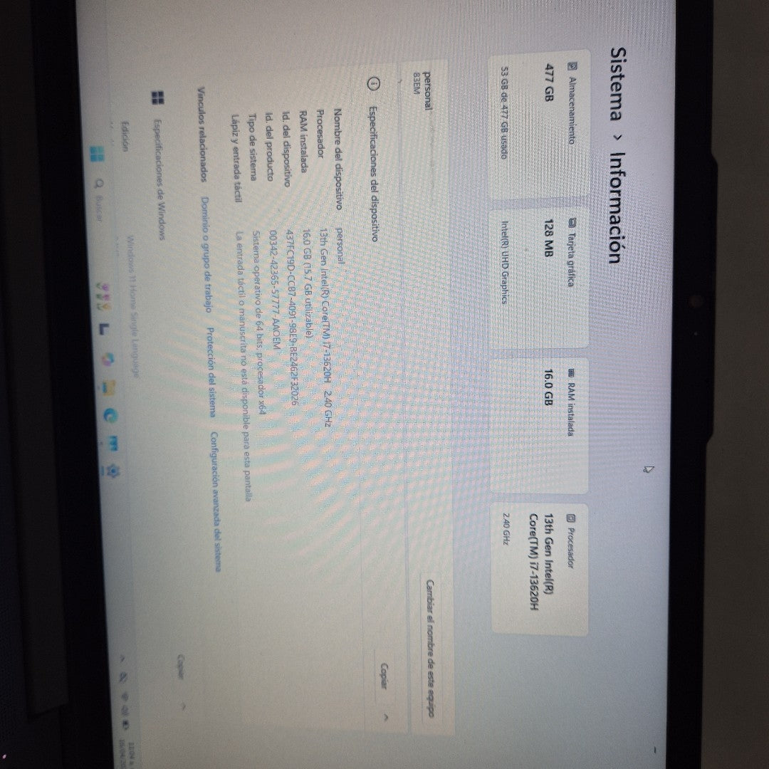 LAPTOP LENOVO IDEAPAD SLIM 3 15IRH8 (2024) 512 GB SSD 16 GB RAM (SEMINUEVO)