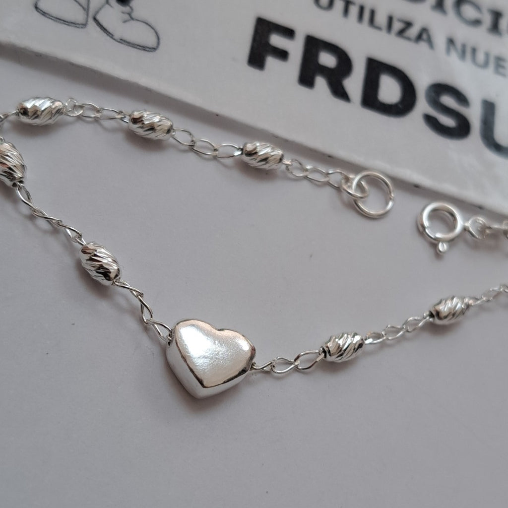 PULSERA TEJIDO CORAZON PLATA .925 18 CM 3.4 GR (NUEVO)