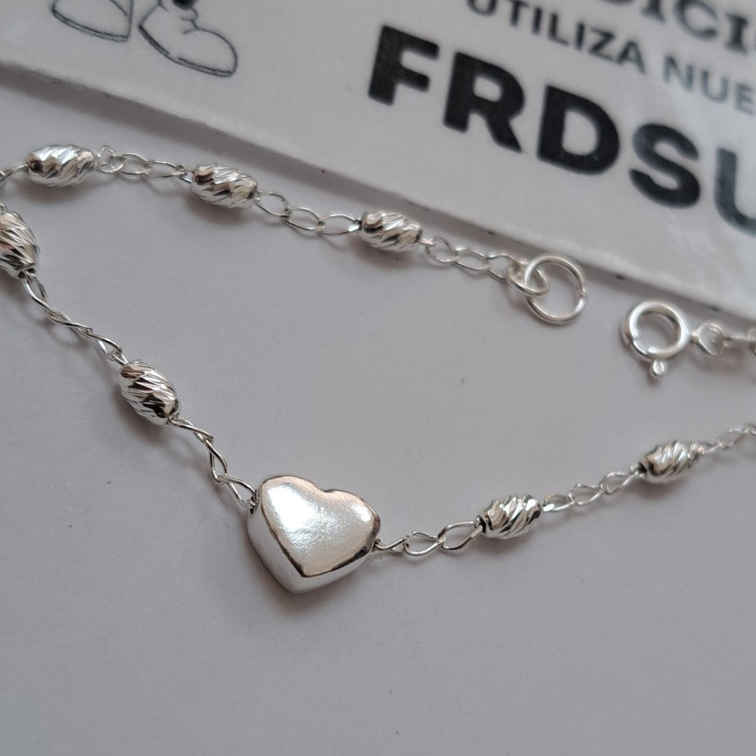 PULSERA TEJIDO CORAZON PLATA .925 18 CM 3.4 GR (NUEVO)