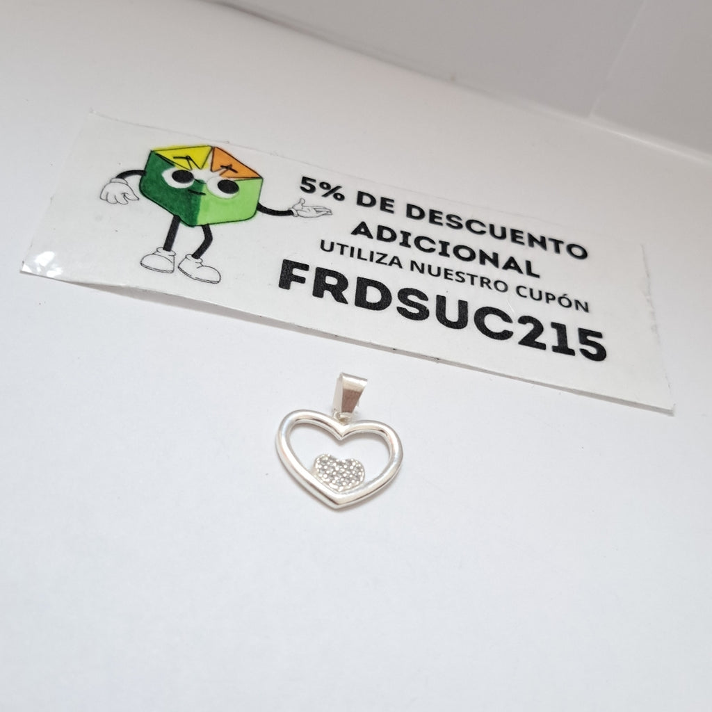 DIJE CORAZON C/CIRCONIAS PLATA .925 2.5 GR (NUEVO)