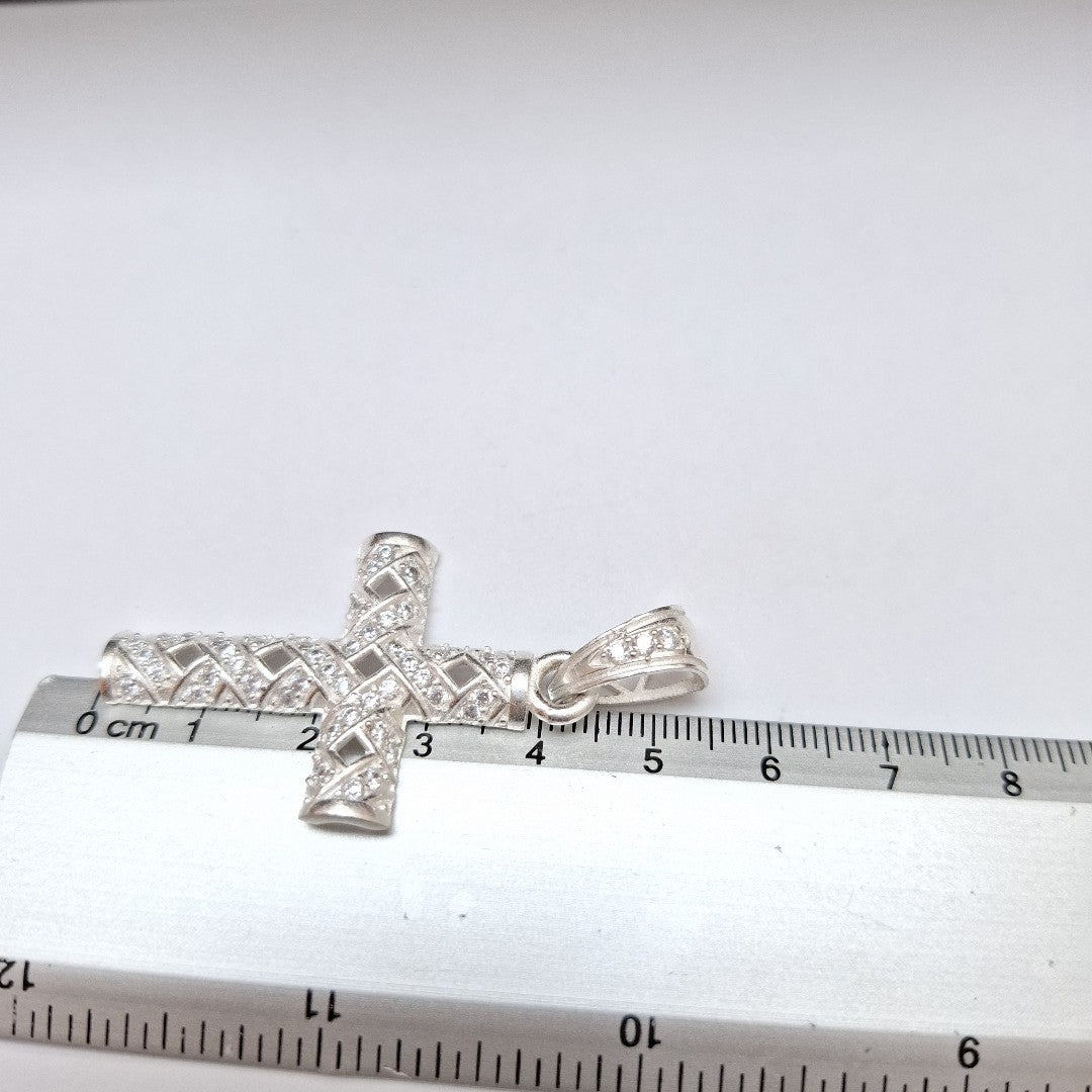 DIJE CRUZ C/CIRCONIAS PLATA .925 7.7 GR (NUEVO)