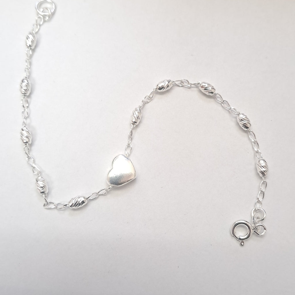 PULSERA TEJIDO CORAZON PLATA .925 18 CM 3.2 GR (NUEVO)