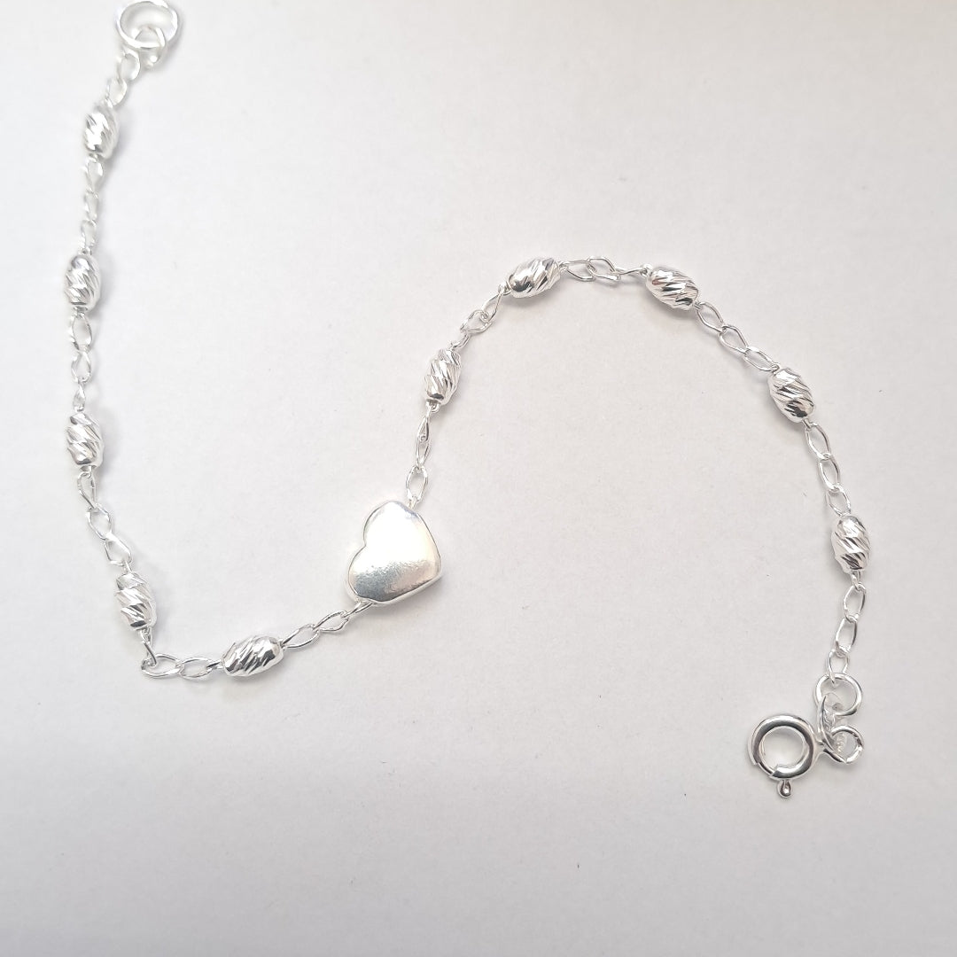 PULSERA TEJIDO CORAZON PLATA .925 18 CM 3.2 GR (NUEVO)