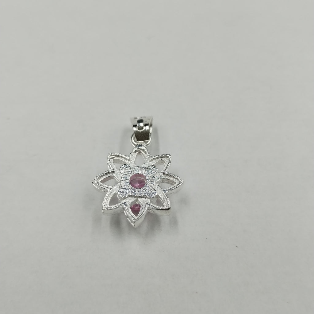 DIJE FLOR CON PIEDRA ROSA PLATA .925 2.1 GR (NUEVO)
