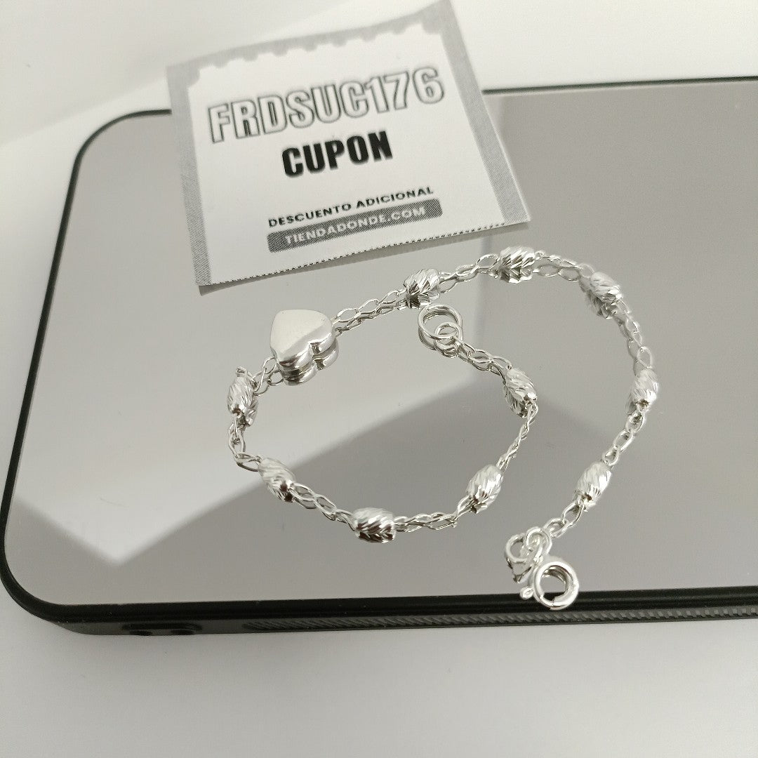 PULSERA TEJIDO CORAZON PLATA .925 18 CM 3.3 GR (NUEVO)