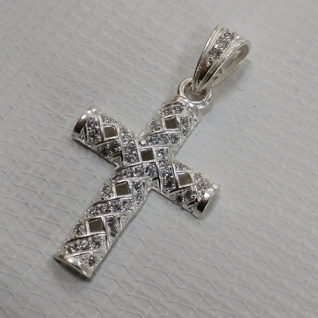 DIJE CRUZ C/CIRCONIAS PLATA .925 8 GR (NUEVO)