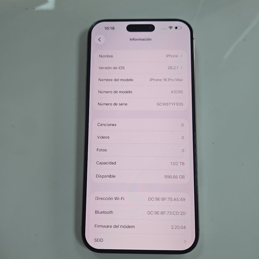 CELULAR APPLE IPHONE 16 PRO MAX A3295 (2024) 1 TB 8 GB RAM (SEMINUEVO)