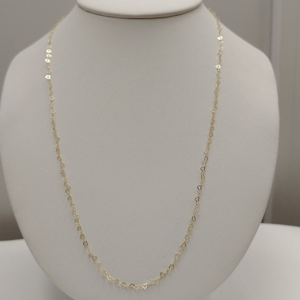 CADENAS TEJIDO CORAZONES ORO 10K 55 CM 1.6 GR (NUEVO)