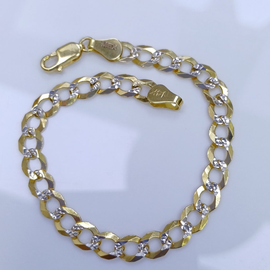 PULSERAS TEJIDO BARBADA DIAMANTADA ORO 14K 16 CM 5.5 GR (NUEVO)