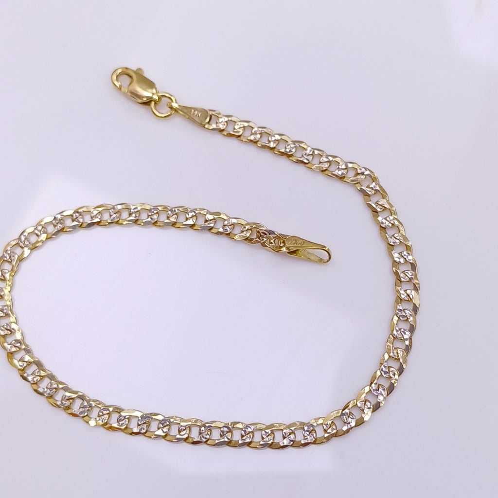PULSERAS TEJIDO BARBADA DIAMANTADA ORO 14K 18 CM 3.1 GR (NUEVO)