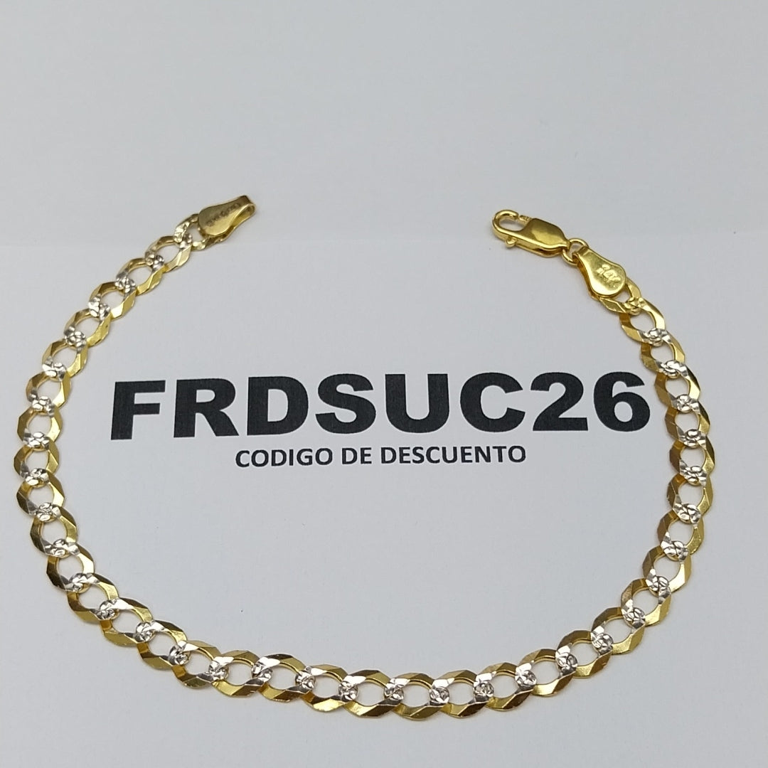 PULSERAS TEJIDO BARBADA DIAMANTADA ORO 14K 21 CM 6.4 GR (NUEVO)