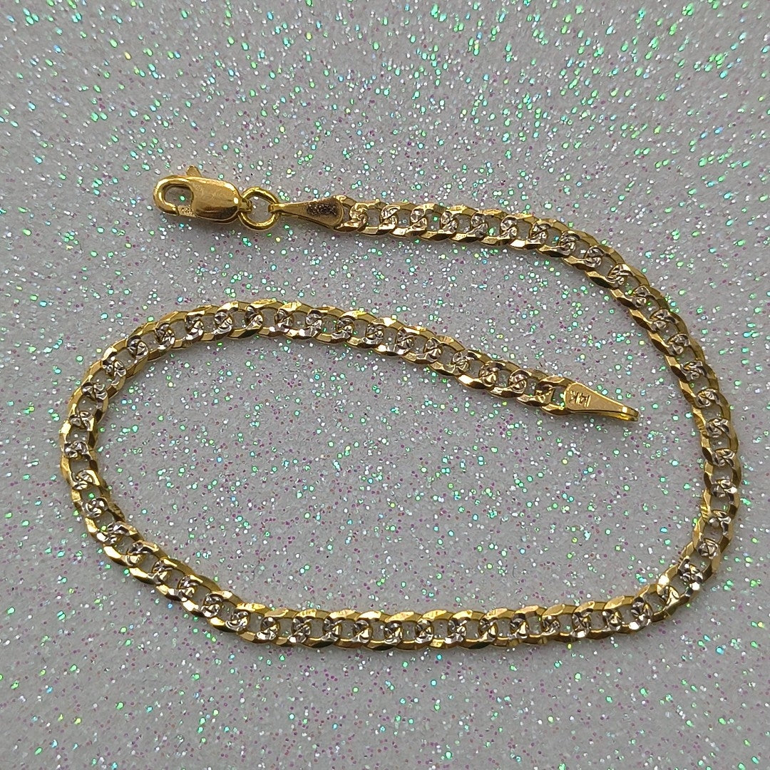 PULSERAS TEJIDO BARBADA DIAMANTADA ORO 14K 18 CM 3.2 GR (NUEVO)