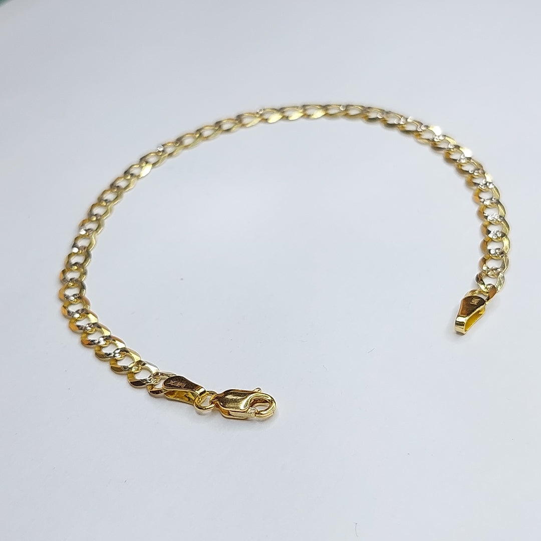 PULSERAS TEJIDO BARBADA DIAMANTADA ORO 14K 21 CM 4.9 GR (NUEVO)