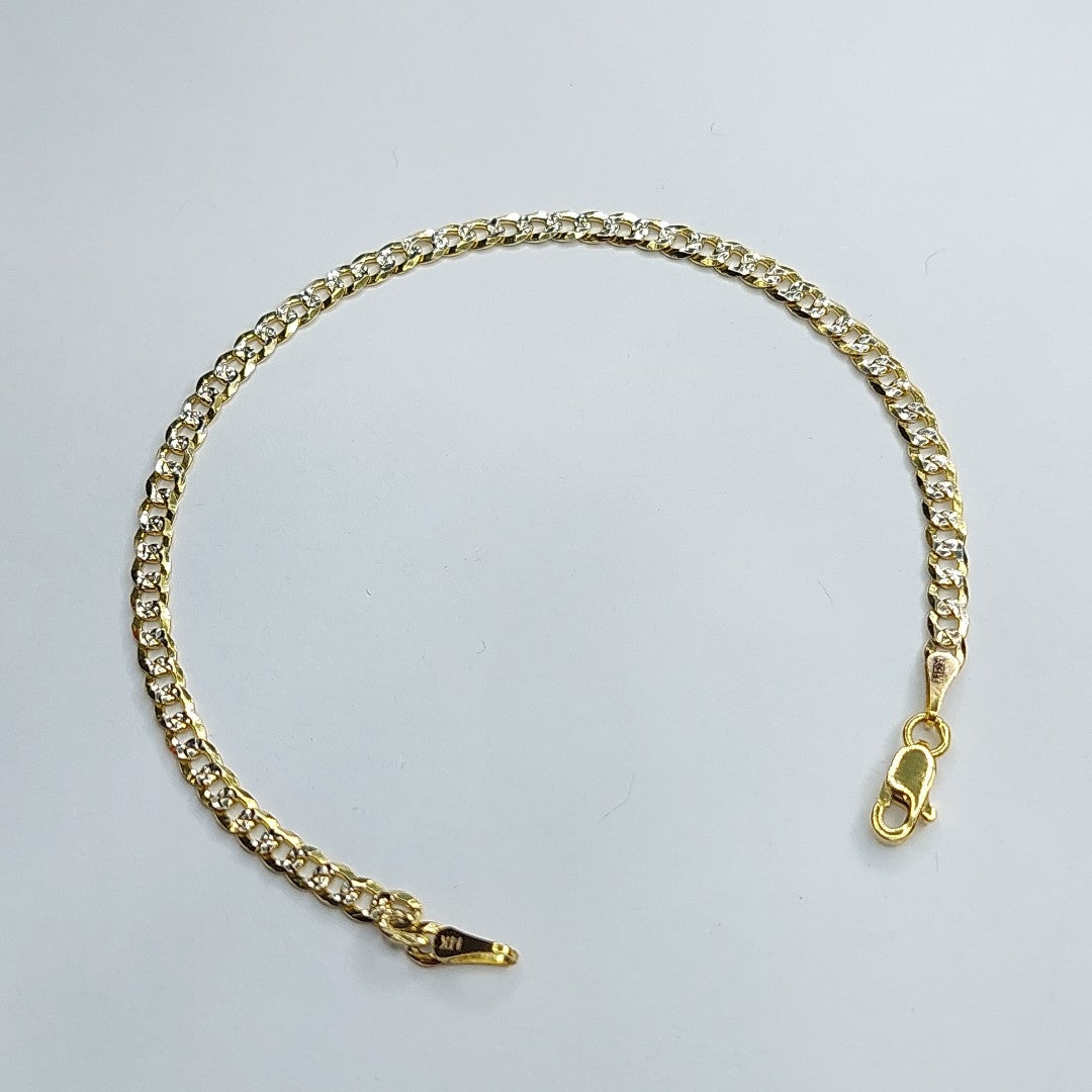 PULSERAS TEJIDO BARBADA DIAMANTADA ORO 14K 18 CM 3.1 GR (NUEVO)