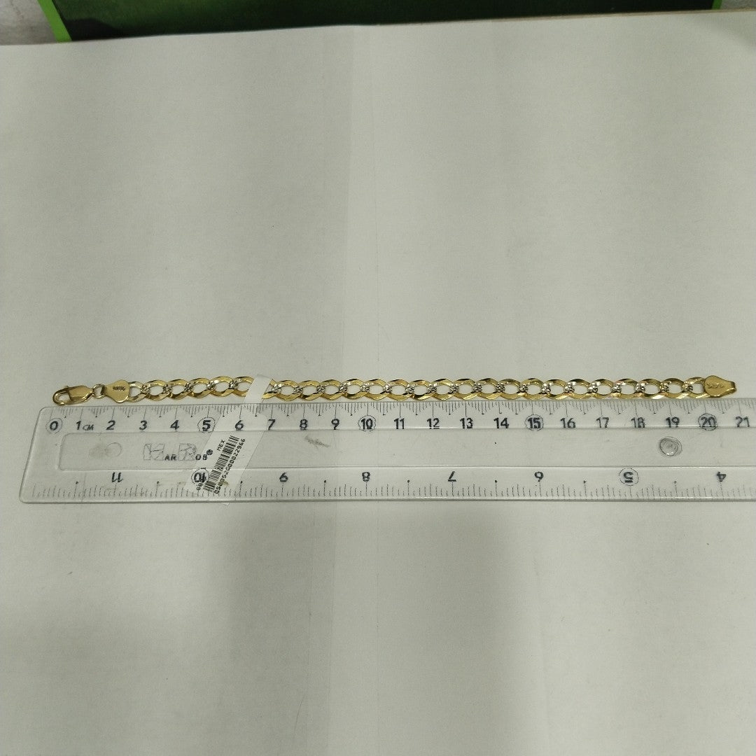 PULSERAS TEJIDO BARBADA DIAMANTADA ORO 14K 21 CM 10.4 GR (NUEVO)
