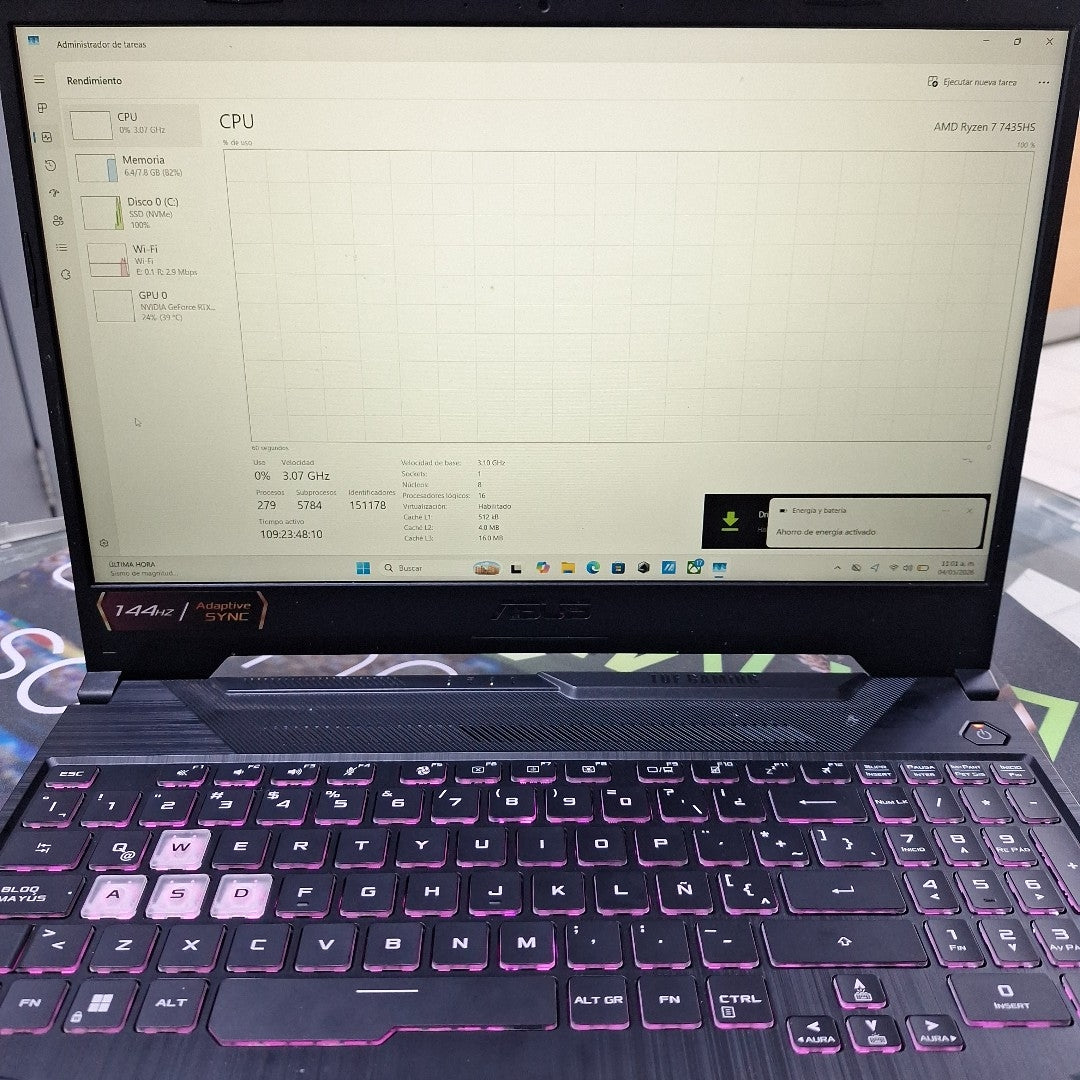 LAPTOP ASUS TUF GAMING A15 FA506NFR-HN007W (2024) 512 GB SSD 8 GB RAM (SEMINUEVO)