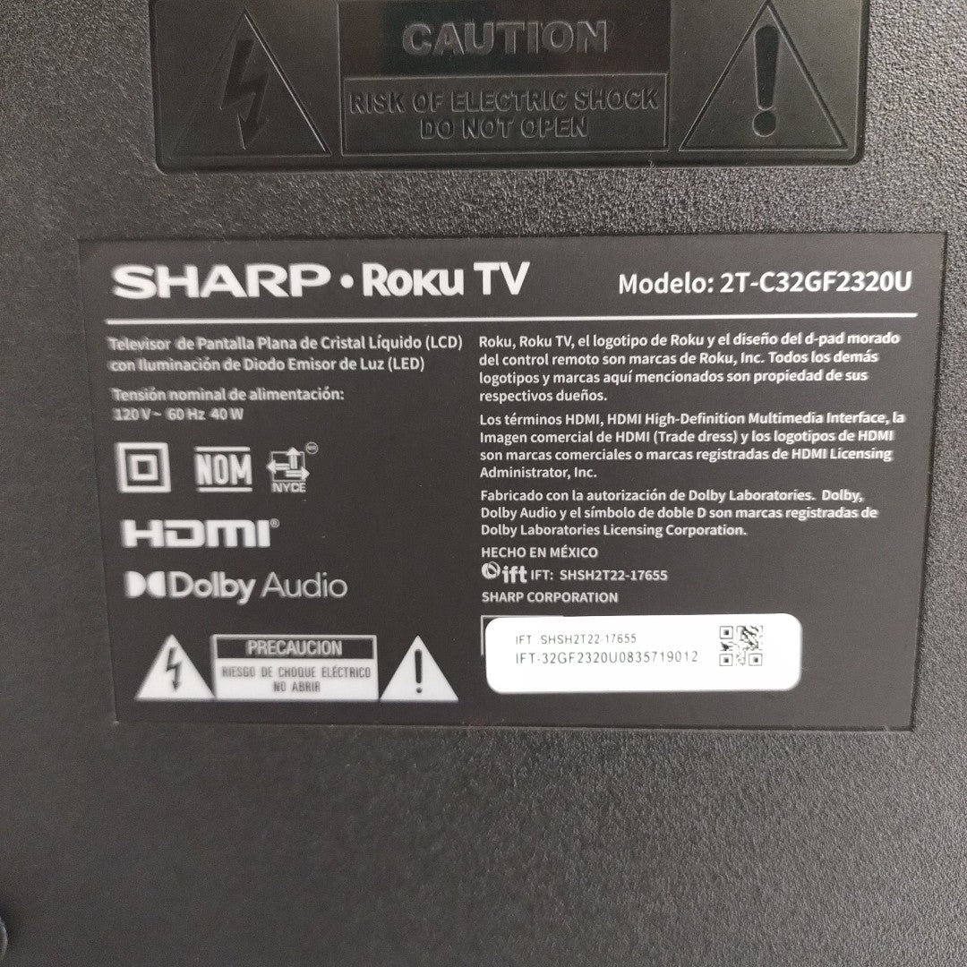 PANTALLA SHARP 2T-C32GF2320U 32" LED HD (SEMINUEVO)