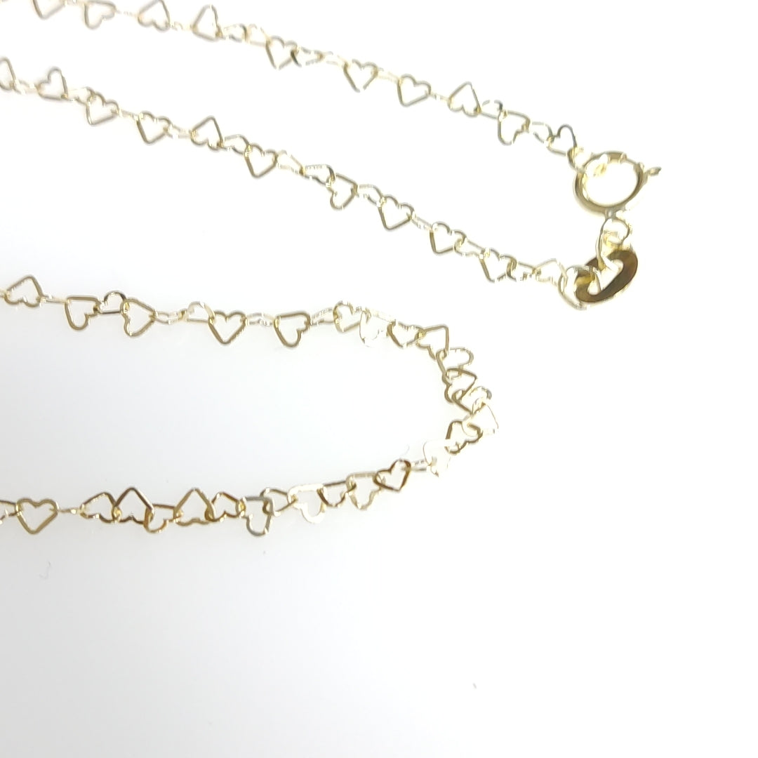 CADENAS TEJIDO CORAZONES ORO 10K 50 CM 1.4 GR (NUEVO)