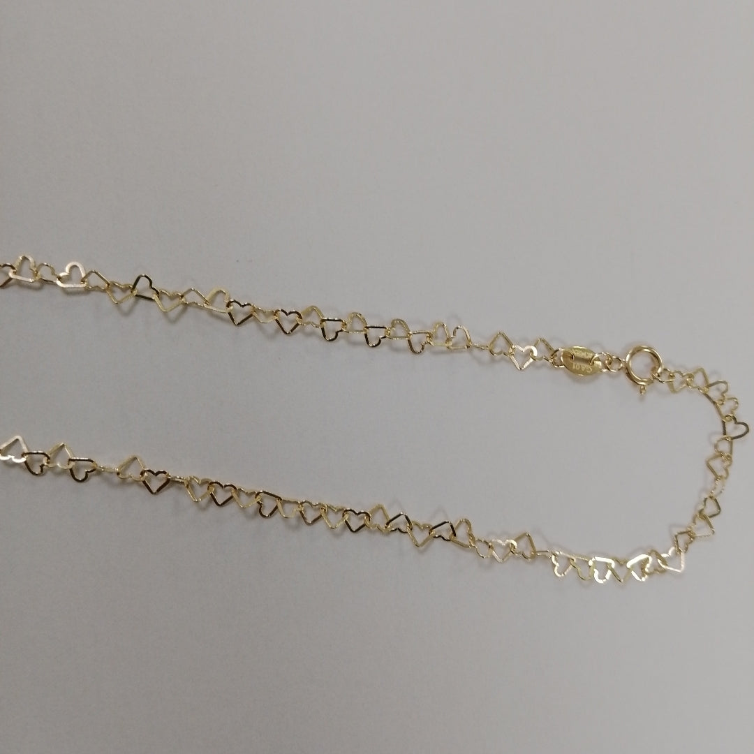 CADENAS TEJIDO CORAZONES ORO 10K 50 CM 2.5 GR (NUEVO)