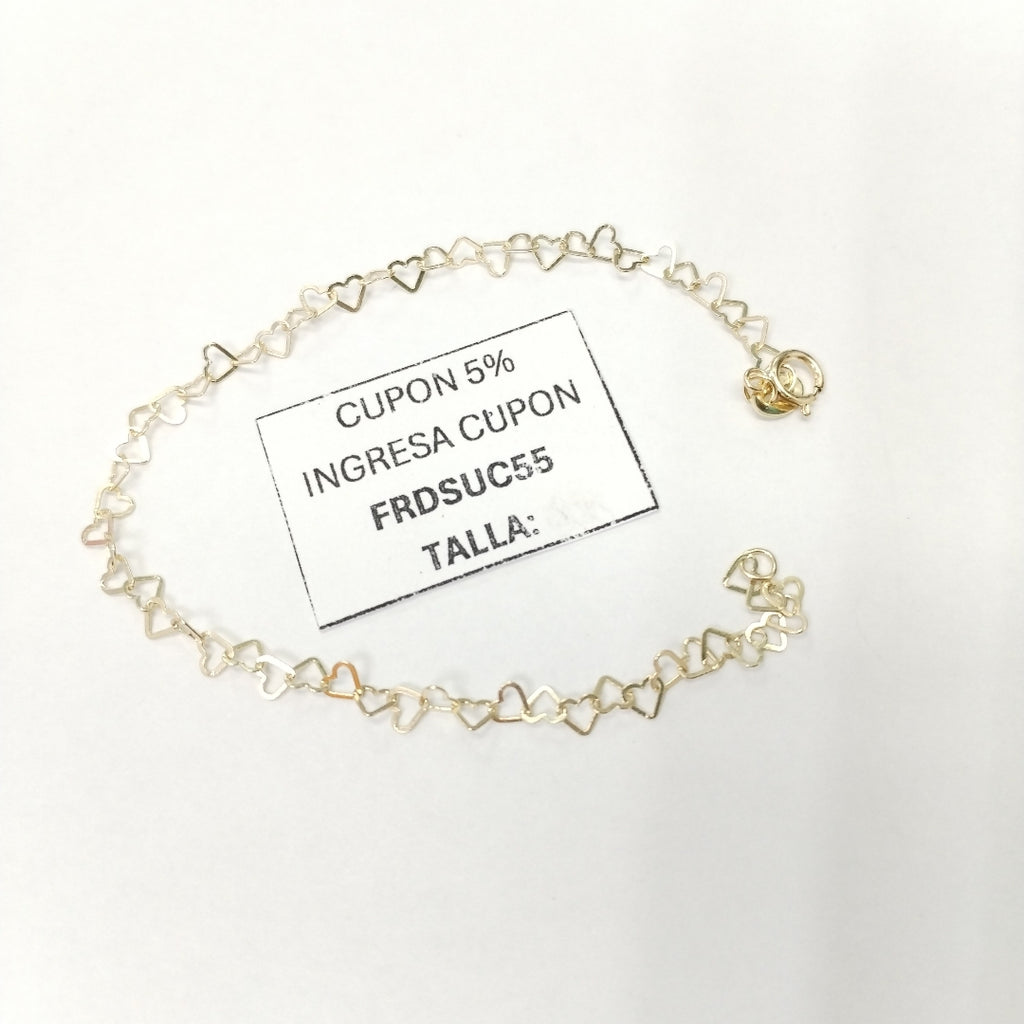 PULSERAS TEJIDO CORAZONES ORO 10K 18 CM 1 GR (NUEVO)