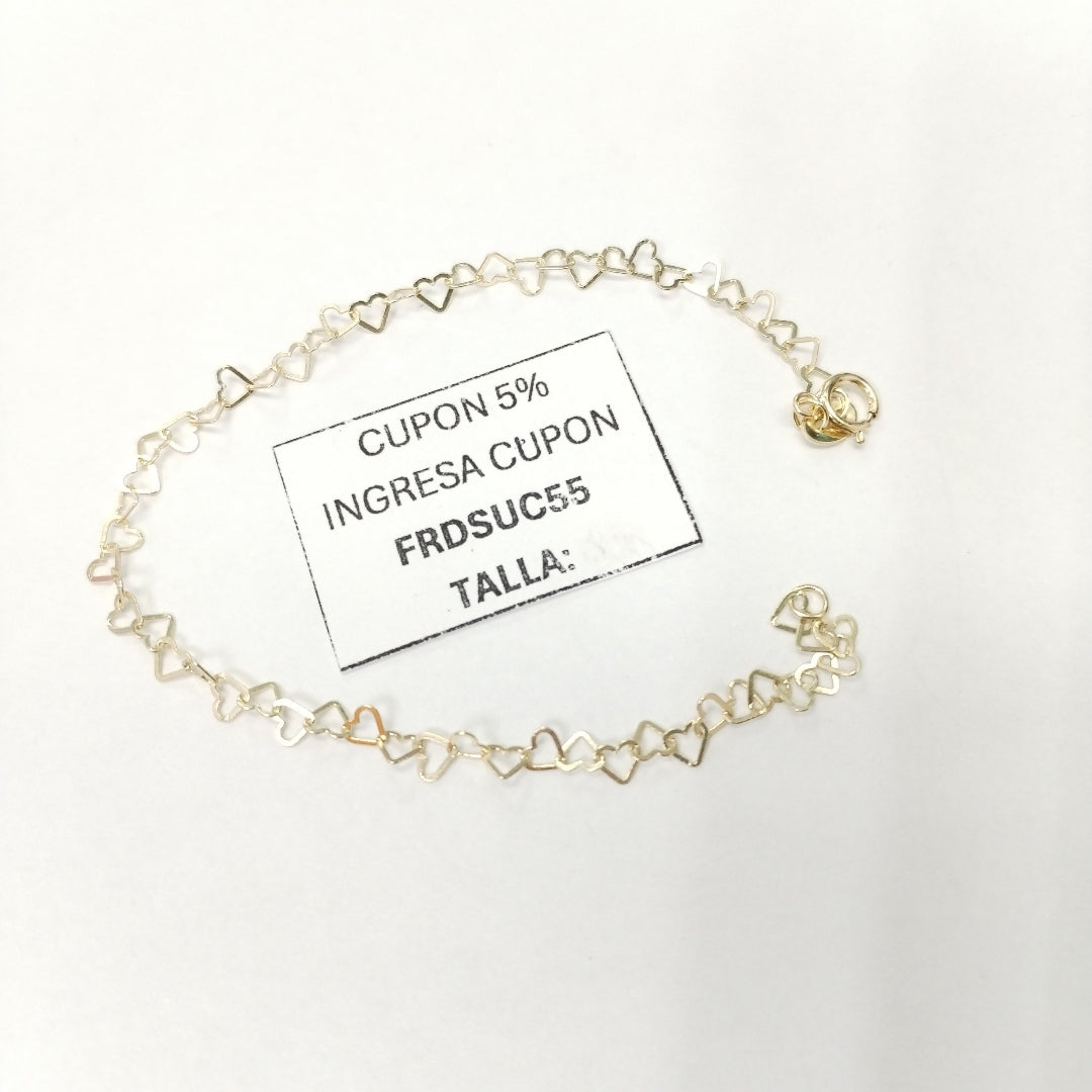 PULSERAS TEJIDO CORAZONES ORO 10K 18 CM 1 GR (NUEVO)