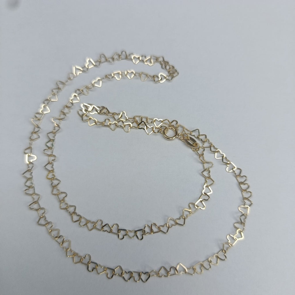 CADENAS TEJIDO CORAZONES ORO 10K 50 CM 2.4 GR (NUEVO)