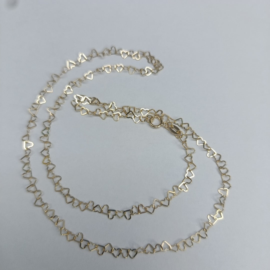CADENAS TEJIDO CORAZONES ORO 10K 50 CM 2.4 GR (NUEVO)