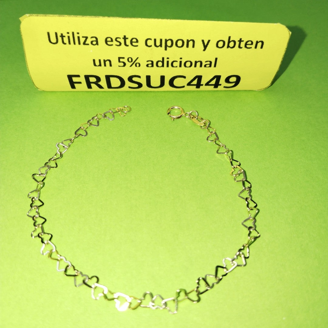 PULSERAS TEJIDO CORAZONES ORO 10K 18 CM 1 GR (NUEVO)