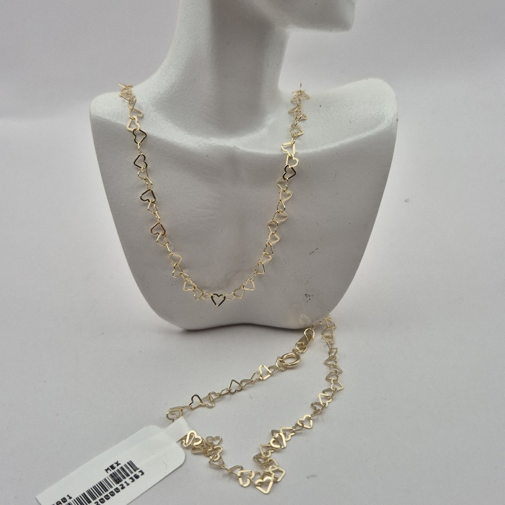 CADENAS TEJIDO CORAZONES ORO 10K 50 CM 2.5 GR (NUEVO)